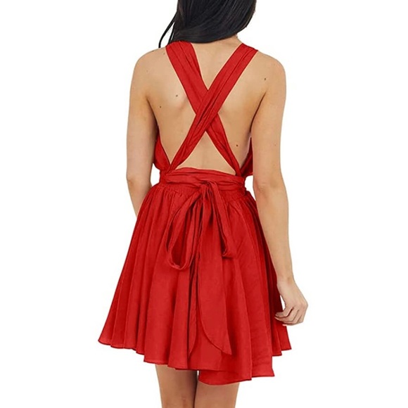 • NEW! Deep V Tie Back Mini Dress • - Picture 15 of 16